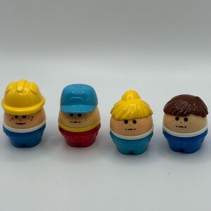 VTG Lot 4 Little Tikes Toddler Tots Chunky People toy Construction & Blue Hat 2”